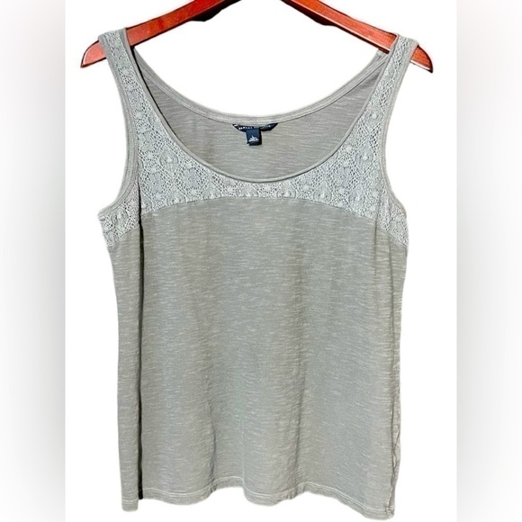 Banana Republic Fancy Slub Cotton Modal Tank with upper lace detail Womens Large - Picture 1 of 13